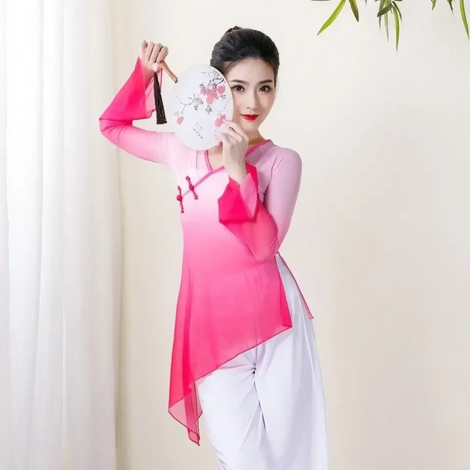 

Китайский танец, классический стиль, танцевальная тренировочная одежда, женская одежда, одежда ханьфу, разноцветный элегантный современный танцевальный костюм