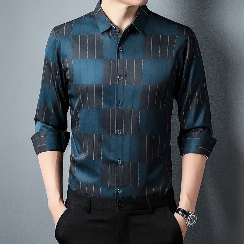 New Men\'s Casual and Fashionable Long Sleeved Shirt with Printed Anti Wrinkle Business Shirt