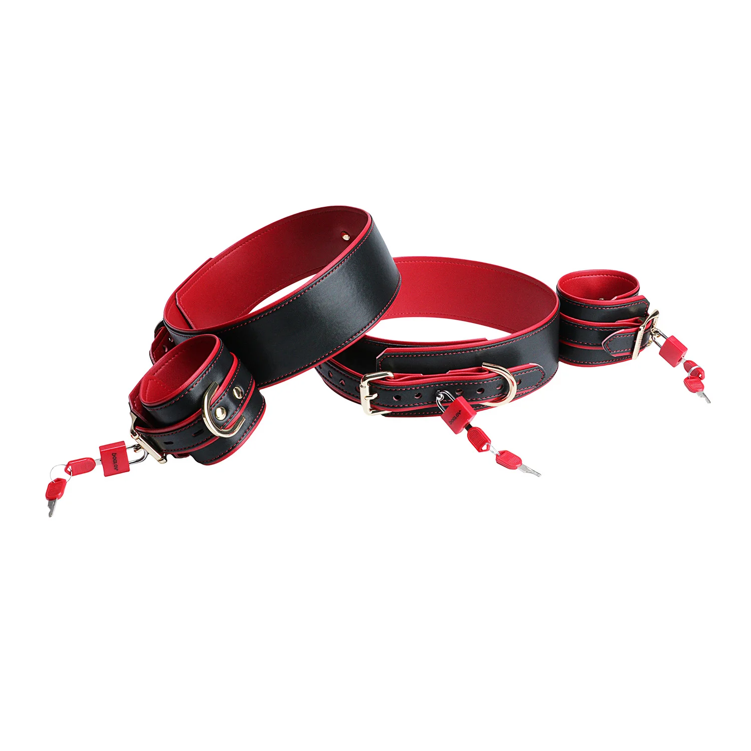 DOGLOV Adjustable PU Leather Handcuff & Thigh Restraint Band Bondage BDSM Toy For Male Couple Flirting Body Binding, 4 Locks