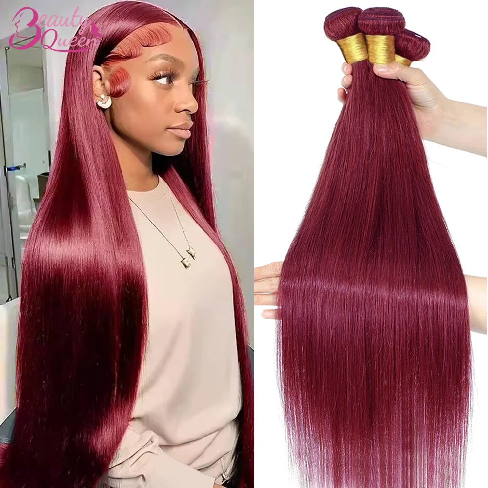 

Винно-красные прямые бразильские волосы для наращивания, оттенок 99J, 16-30 дюймов, 1/3 пучка, для женщин