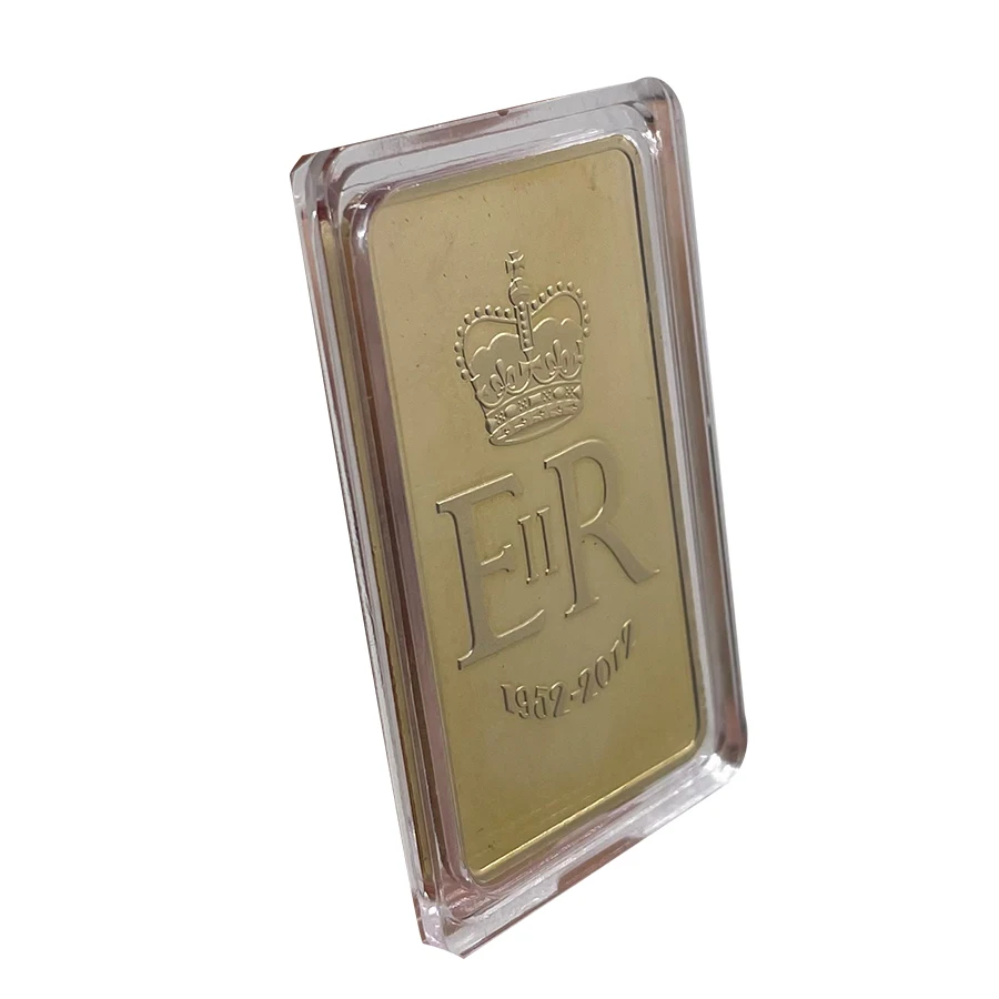 10 pcs Her Majesty The Queen Elizabeth II Gold Commemorative Coin Gold Plated Bullion Bar Souvenir Coin Bar with box