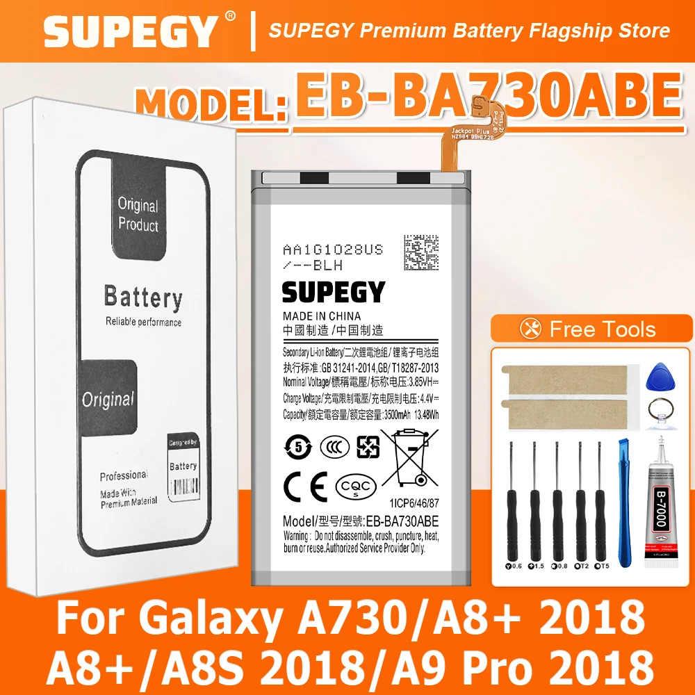 

Аккумулятор SUPEGY 100% новый EB-BA730ABE для Samsung A730 / A8 Plus / A8S 2018 / A9 Pro 2018 + Инструменты (2026 год)