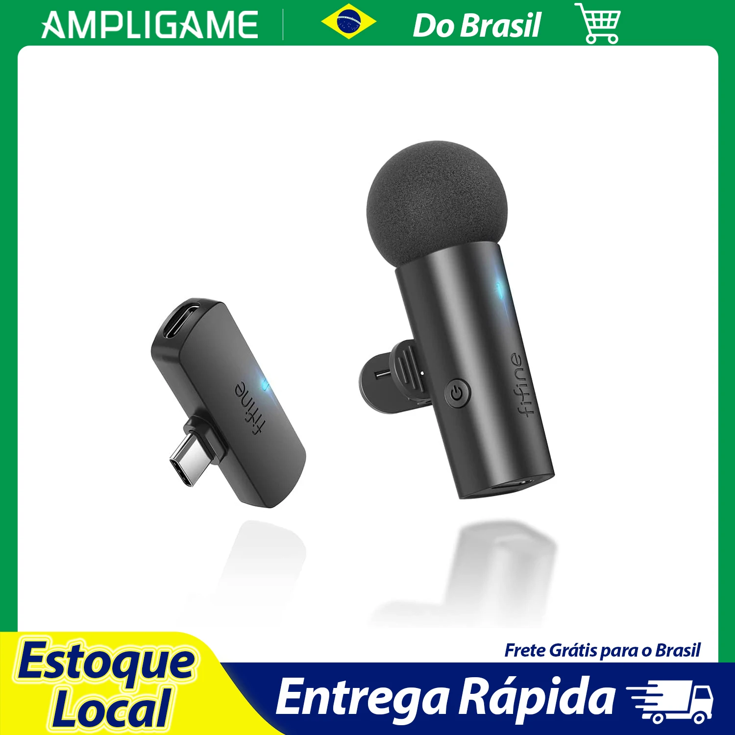 Microfone de Lapela Sem Fio Ampligame com Bateria Longa, Transmissão 2.4G, Mini - imagem 1