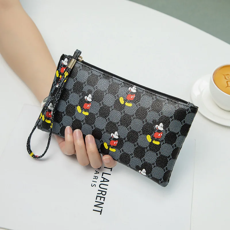 Mickey Mouse Disney Wallets Zipper Women Makeup Phone Storage Bag Cartoon Portable Girls Cute Anime Vintage Leather Clutch Bag