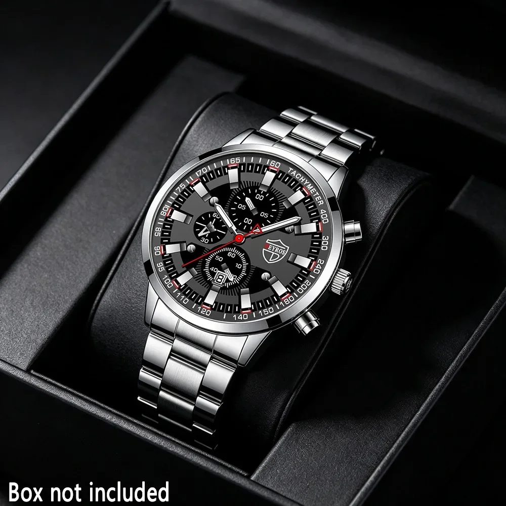4 Pcs/set, Stylish Watch Accessory Gift Set: Silvery Strap Quartz Watch+Necklace+Bracelet+Ring; Casual and Minimalist Design