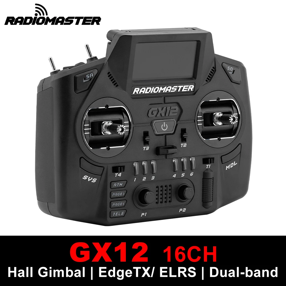 

Radiomaster GX12 Radio Controller Dual-band Antenna Remote Control 16CH 2.4GHz/900MHz Express-LRS Hall Gimbal RC Transmitter