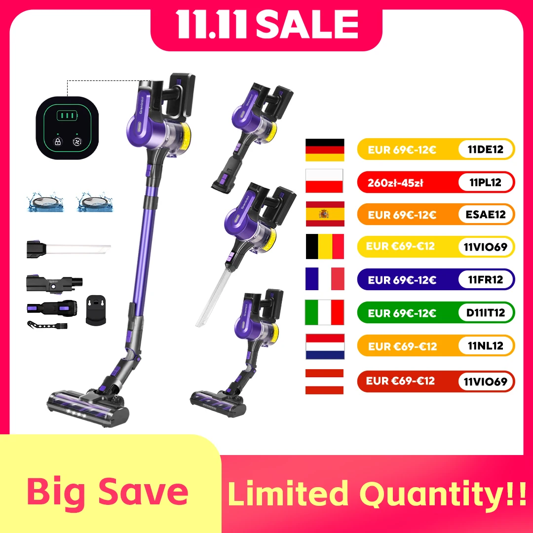 Grenintol 500W 75KPA puissance d'aspiration aspirateur sans fil appareil ménager intelligent portable batterie amovible tasse à poussière