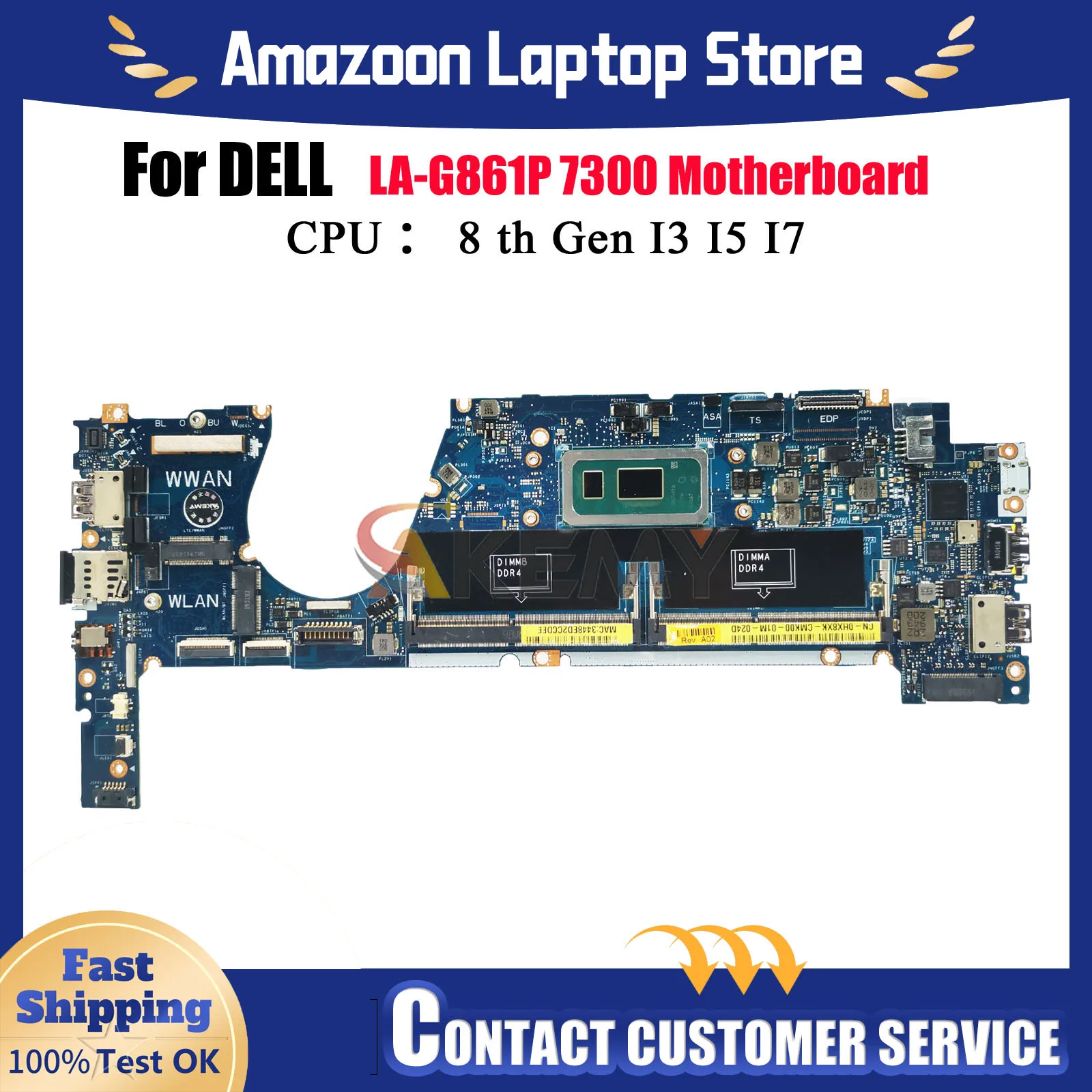 

09XFPT 0HX8XK 0TCDGC For Dell Latitude 7370 LA-G861P EDC30 Notebook Mainboard Laptop Motherboard CPU i5 i7 8th Gen Tested OK