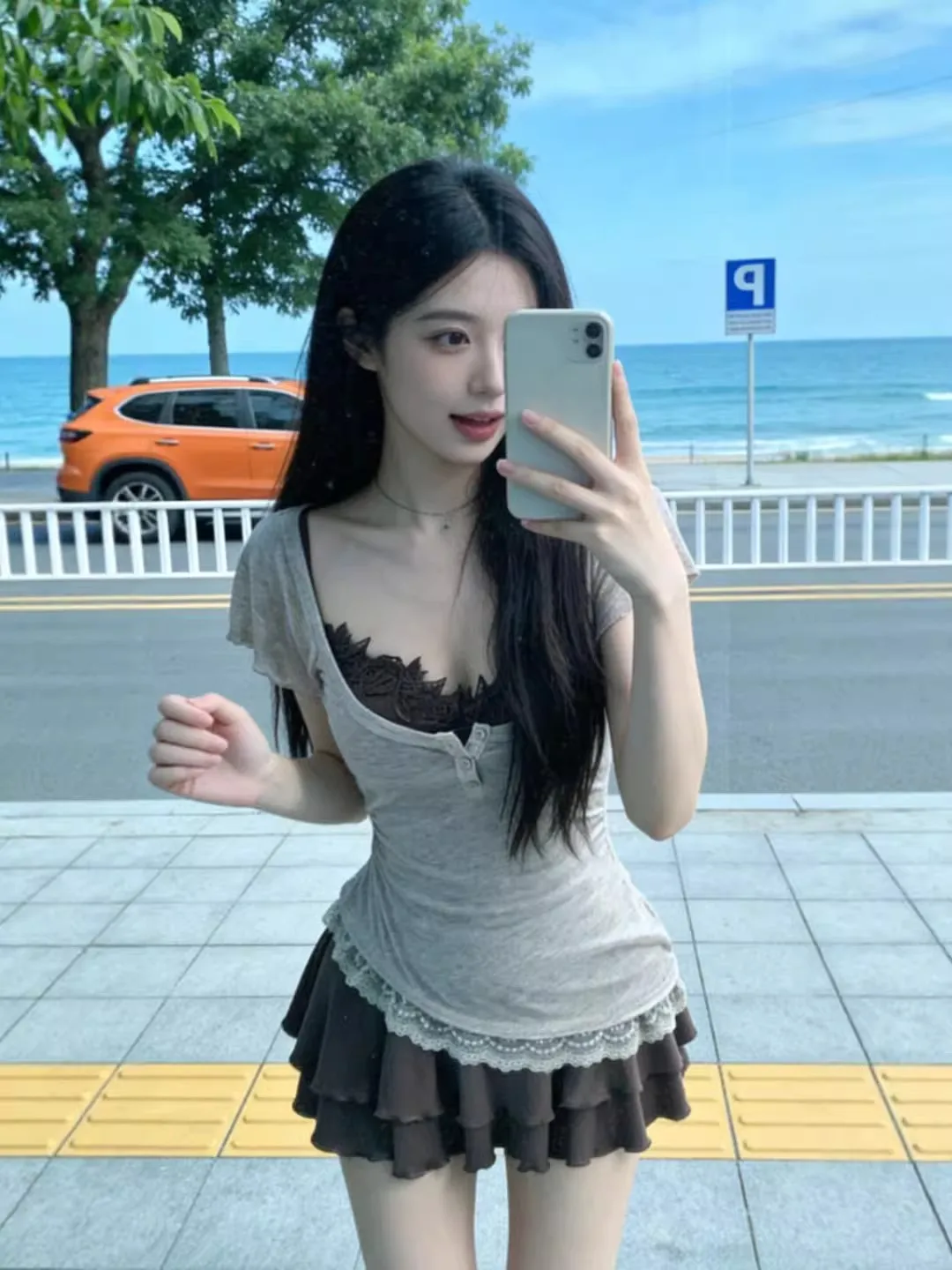 

Элегантное платье с кружевной отделкой и поясом, женский модный комплект, лето 2026, дышащее, с коротким рукавом, с завышенной талией, для повседневной носки, в стиле кэжуал