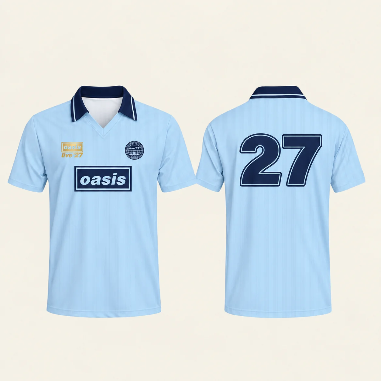 Retro Football Jersey Sky Blue Music Short Sleeve V Neck Collared Soccer Top Unisex Summer Clothing Casual Streetwear for Fan