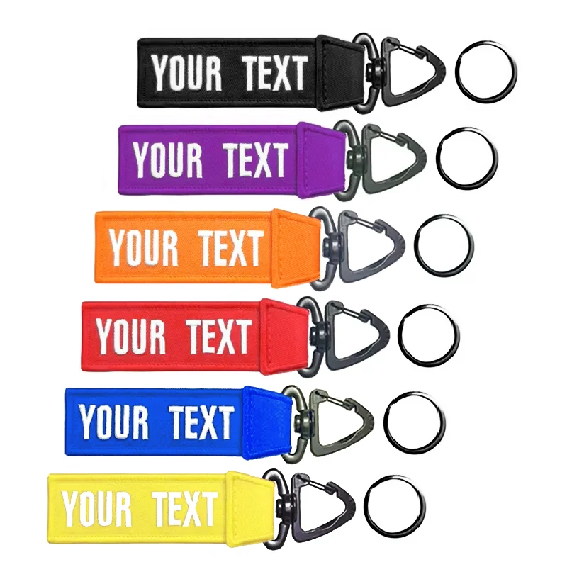 Custom Name Personalized Keyrings Rotary Triangle Buckle Embroidered Keychain Room Key Tag