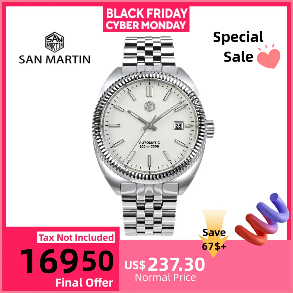 Reloj Mecánico San Martin Original de 40mm para hombre, reloj de pulsera automático con cuerda automática y fecha YN55, pulsera de 5 eslabones, reloj de natación SN0069