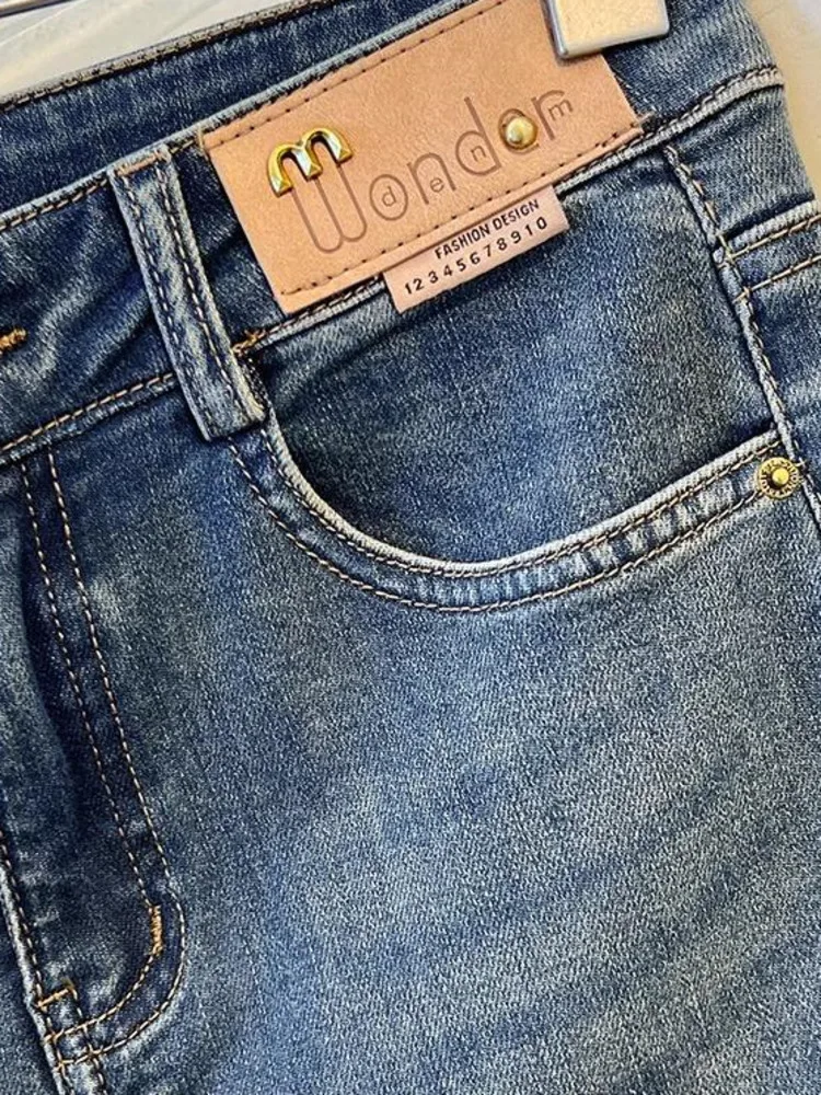2024 Spring Summer Women\'s Straight Jeans New High Waist Vintage Pattern Spliced Trousers Fashion Denim Pants Female Clothes