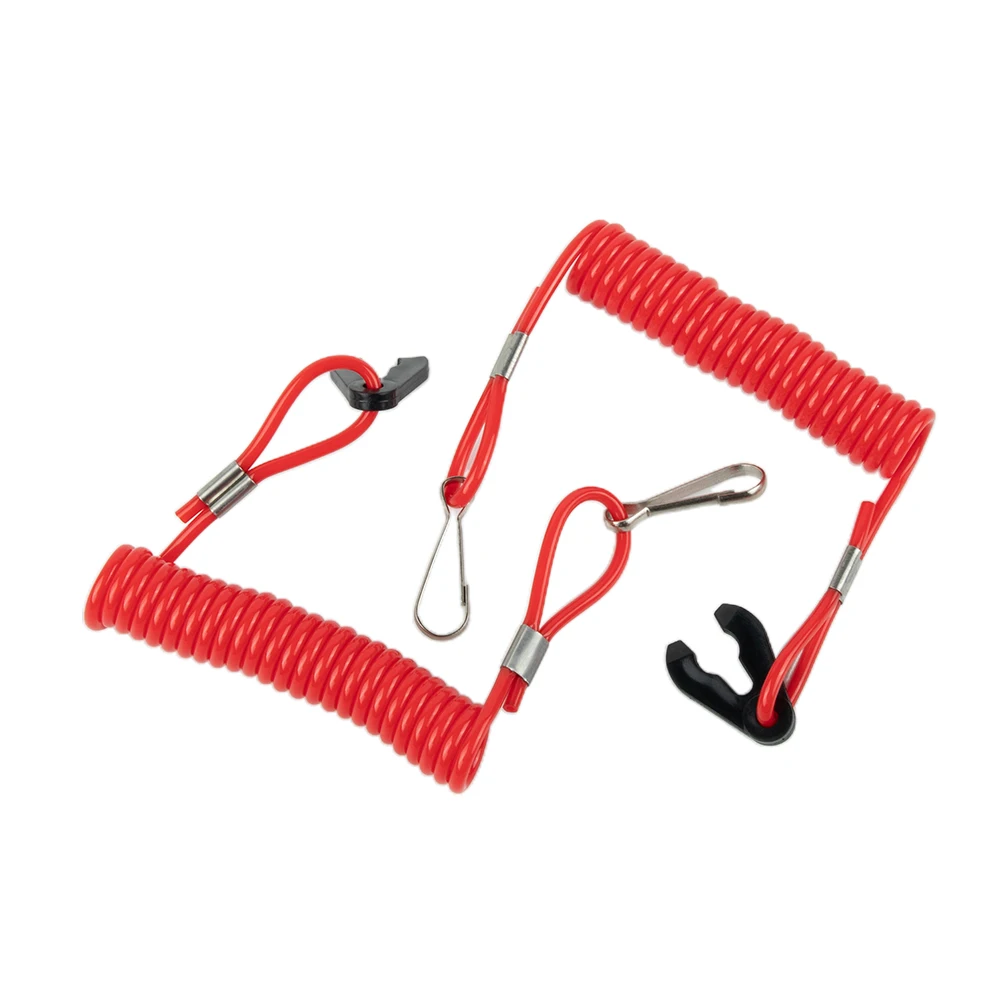 Boat Outboard Engine Motor Kill Stop Switch Safety Lanyard Clip Set 2pcs with Flexible Rotating Spring Hooks for Motorboat Use