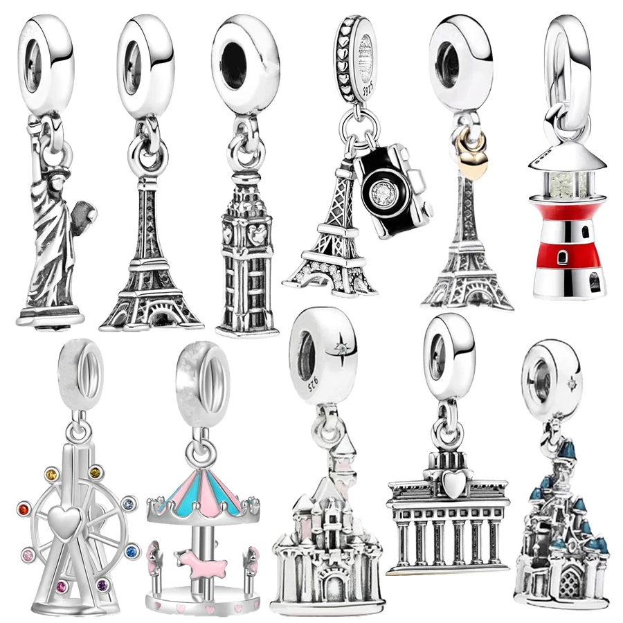 Hot Sale Fine Scenic Buildings House Dangle Charm Beads Women Fashion DIY Jewelry Gift Fit Original 925 Sterling Silver Bracelet