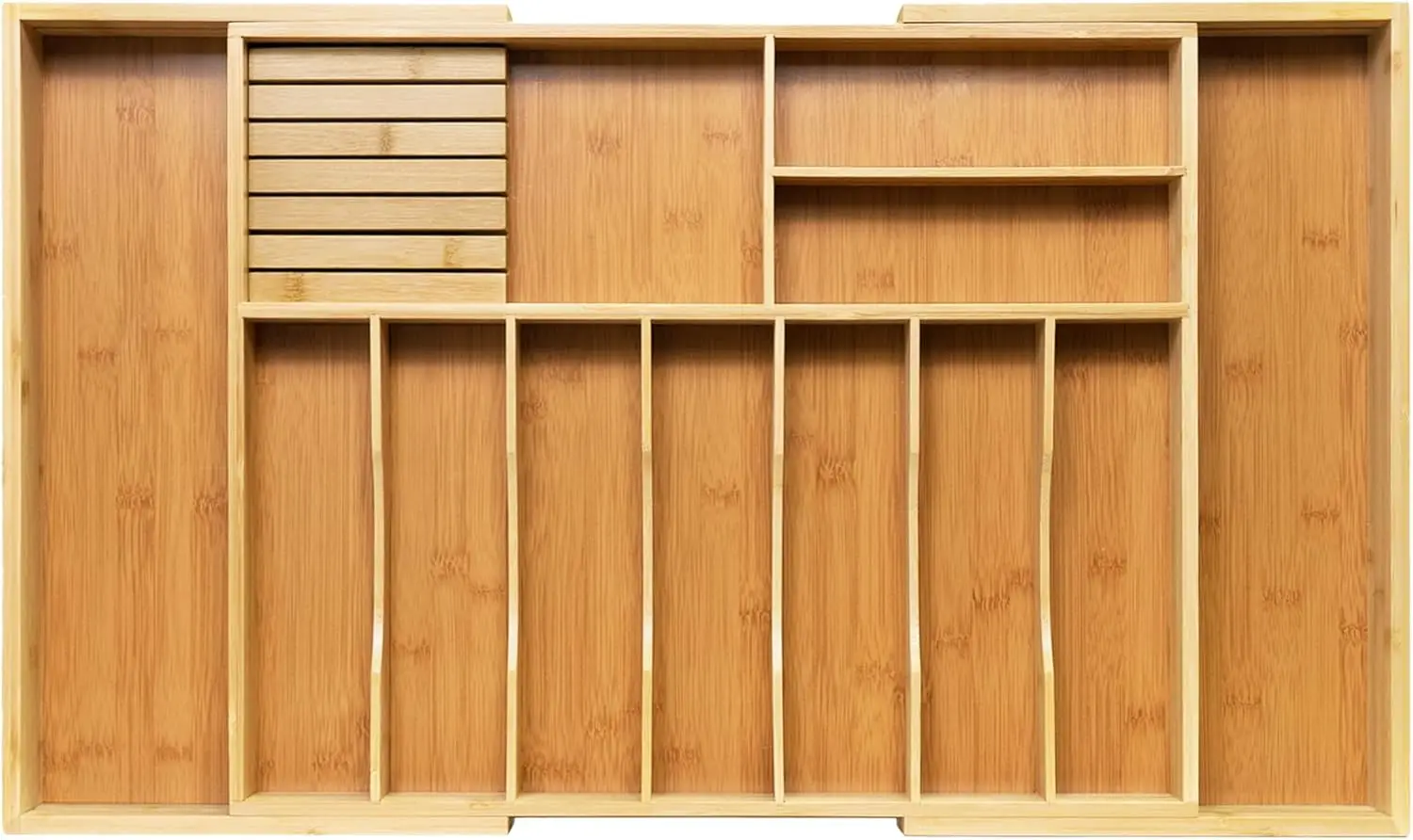 

Extra Large Expandable Bamboo Drawer Organizer for Kitchen Utensils, Silverware, Cutlery, and Knives