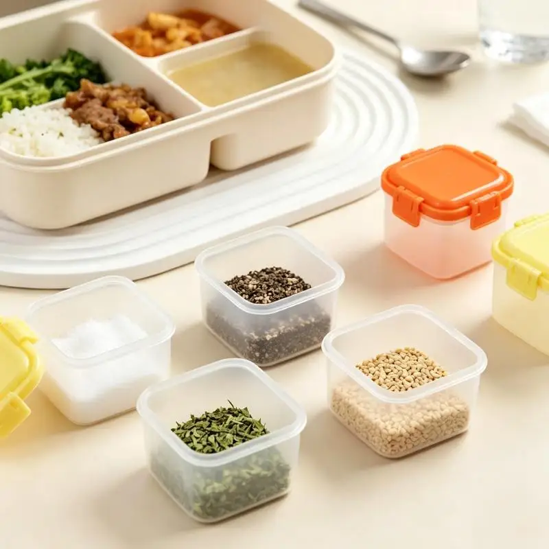 4 Pack Stackable PP Mini Storage Containers Airtight Leakproof Lids for Seasoning Spice Baby Snack Home Use
