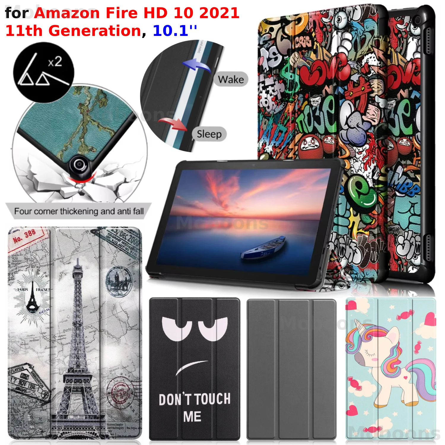 

Stand Cover for Amazon Fire HD 10 Case 2021 11th Gen 10.1'' HD10 Plus Sleep/Wake Shockproof PU Leather Kindle Fire Tablet Funda
