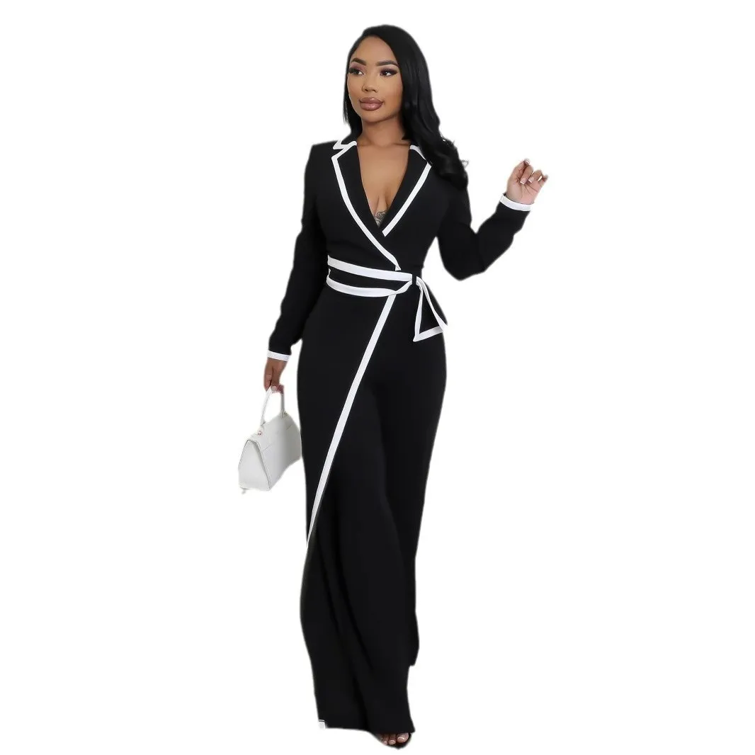 جمبسوت حريمي قطعة واحدة سروال طويل عالي الخصر ثوب فضفاض أنيق للعمل Y2k ملابس الشارع بقصة ضيقة 2025 نادي الحفلات برباط #6