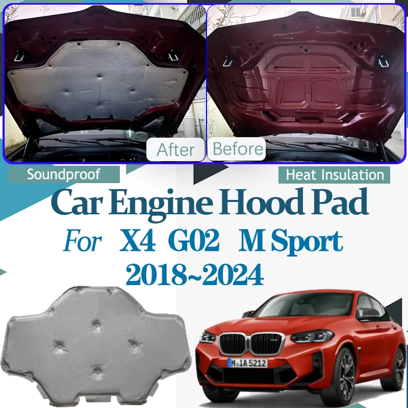 for BMW X4 2022 Accessories G02 M Sport M40i M40d 2018~2024 2023 Car Hood Sound Pads Soundproof Fireproof Covers Car Accessories