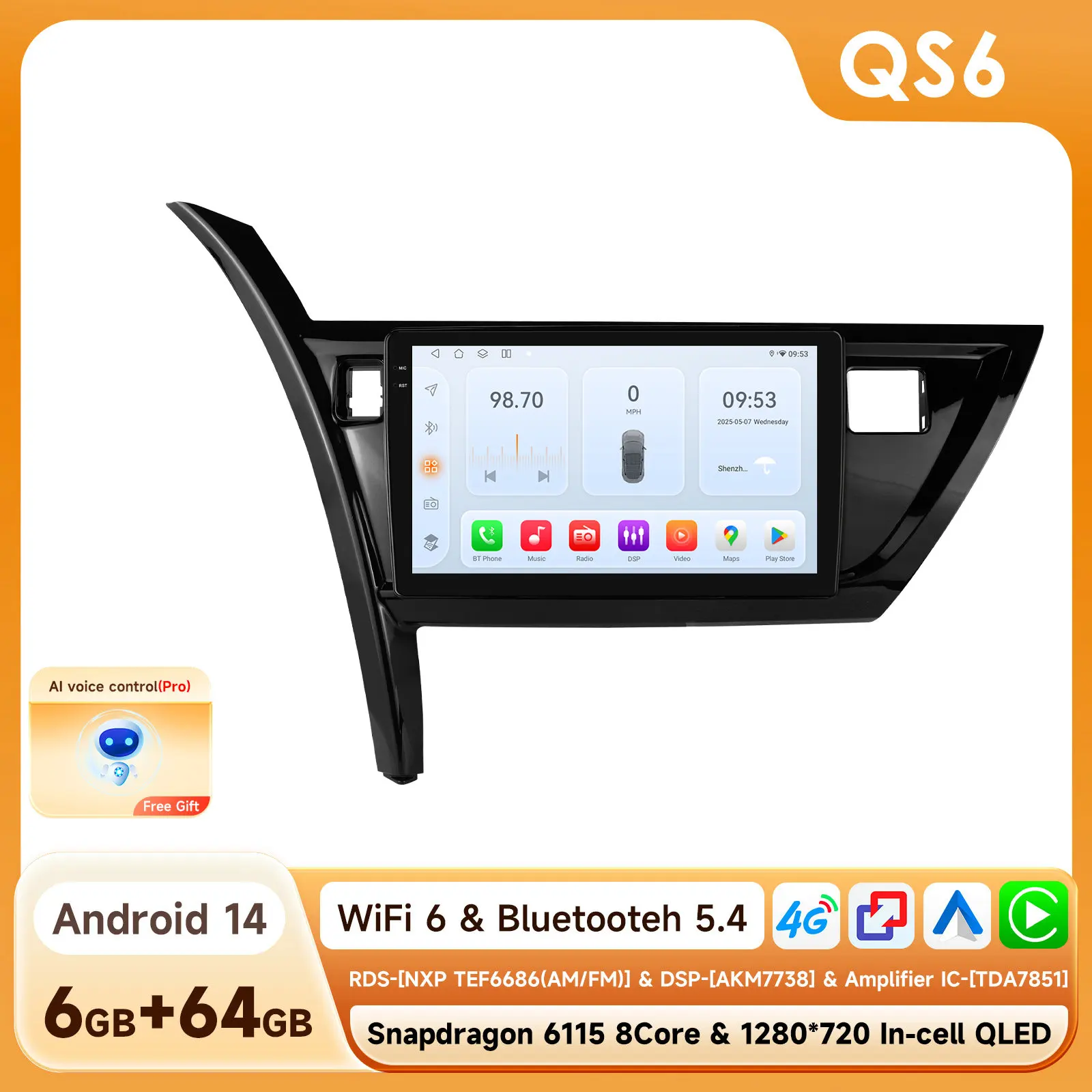 Hizpo 10.1 inch 6115 Intelligente Scherm Carplay 4G 2Din Android 14 Autoradio voor Toyota Corolla Auris 2013-2016 Linkerhand Rijden