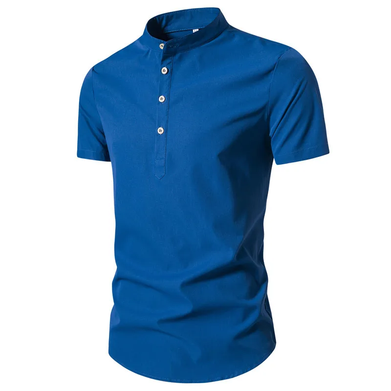 Camisas de manga corta para hombre, jerseys ajustados con botones, Tops que combinan con todo, Color sólido, moda informal, oficina, Y2K, verano, nuevo