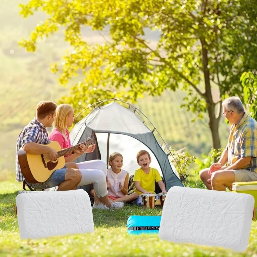 Small Cooling Gel Memory Foam Camping Pillow Travel Contoured port Comprible Pillow Ideal for Backpacking Camping Travel Car Ai