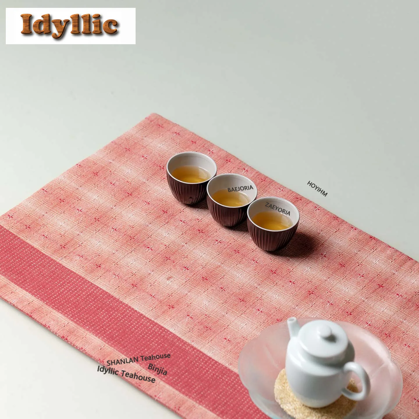 HOYIHM Cotton-linen Pink Rectangular Tea Table Mats Vintage Drink Coaster Household Dinner Table Cloth Mat Tea Items Ornaments