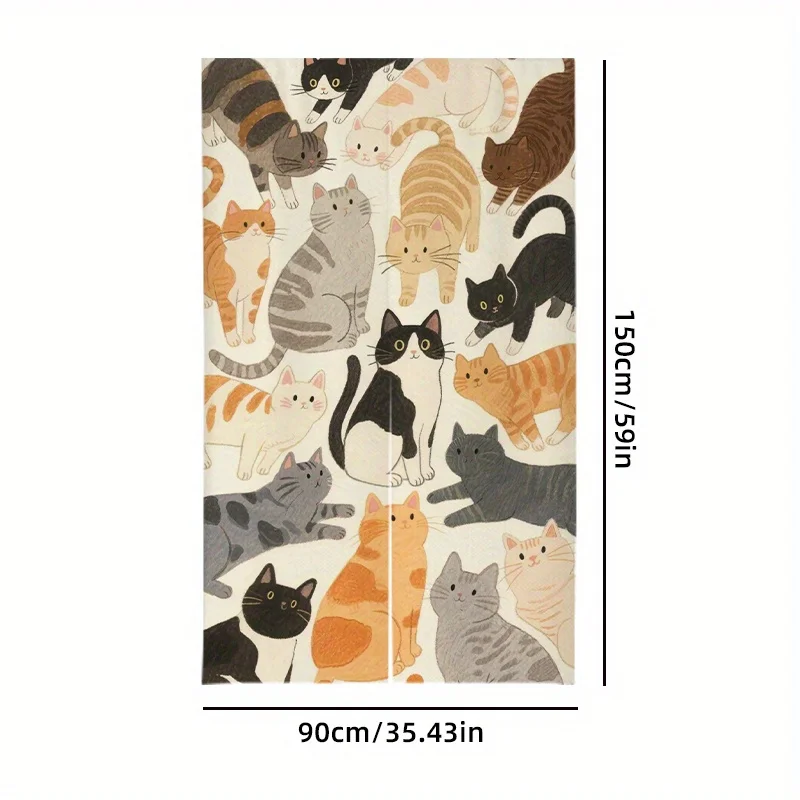 VIKAMA Japanese-Style Warm Curtain Cat Door Screen, Cartoon Maneki-neko Pattern Room Divider, Ideal for Kitchens
