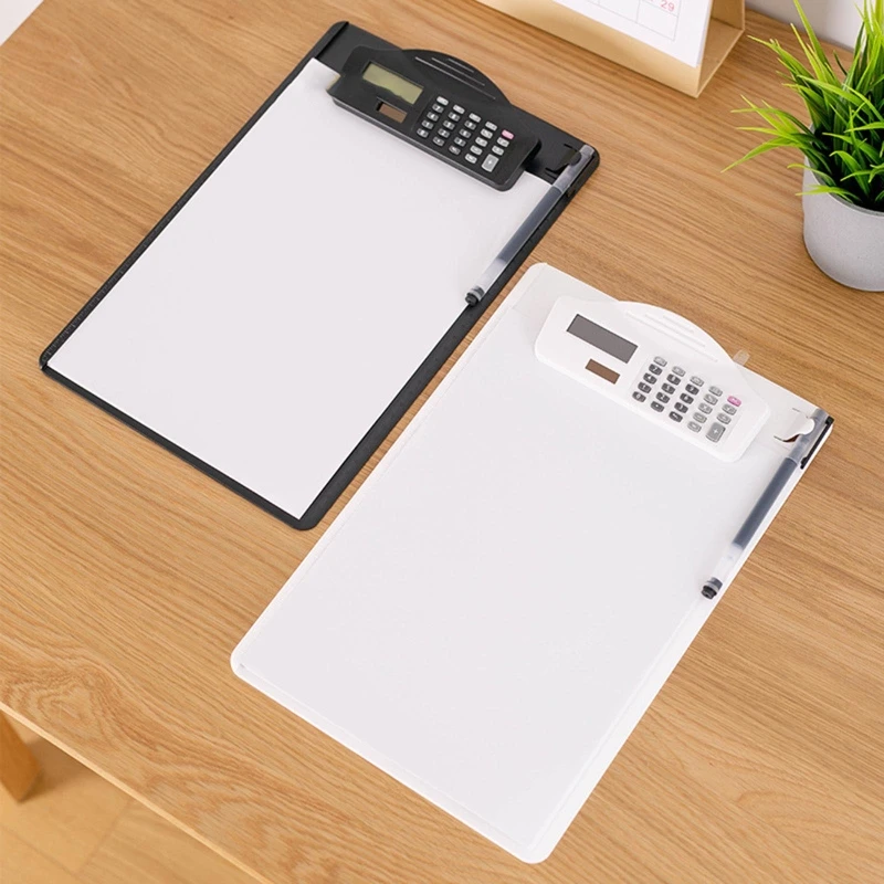 Practical File Document Clipboard with Solar Calculator Pen Slot Low Profile Clip for Women Man Conference Outdoor Home