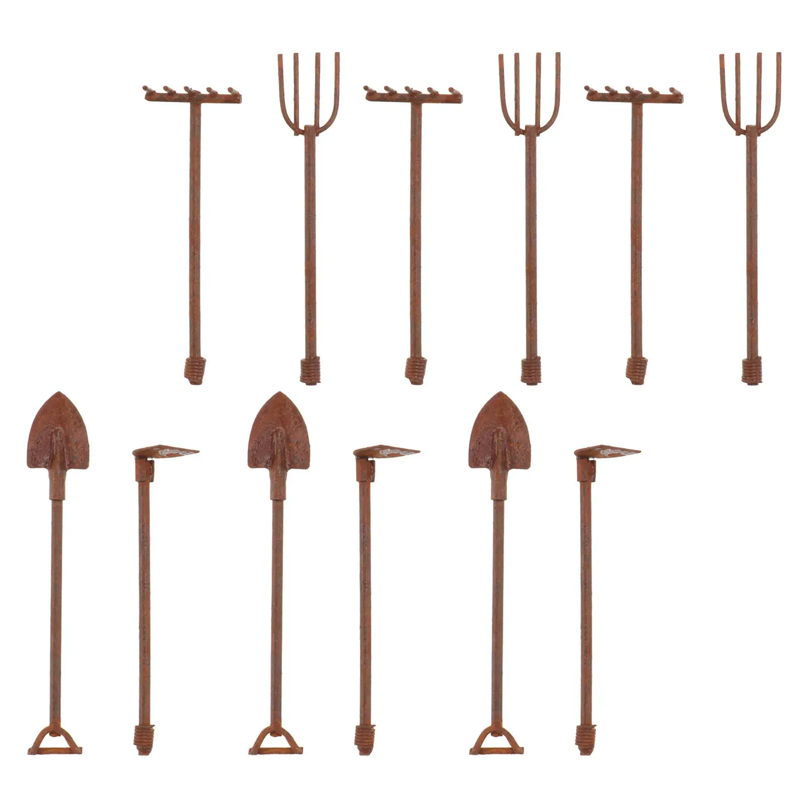 12Pcs Retro Iron Dollhouse Garden Accessories Miniature Farm Tools Set Small Trowel Hoe Landscape Decoration Rustic Mini