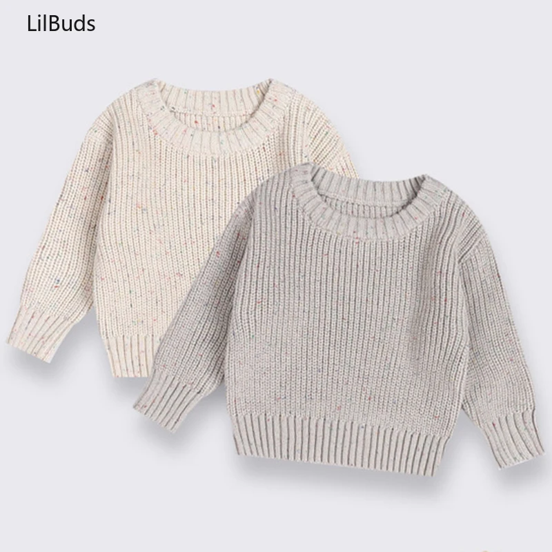 

2024 Kids Sweaters Long Sleeve Boys Pullover Warm Knitwear Baby Clothes Solid Chunky Knit Girls Brief Spring Autumn Winter