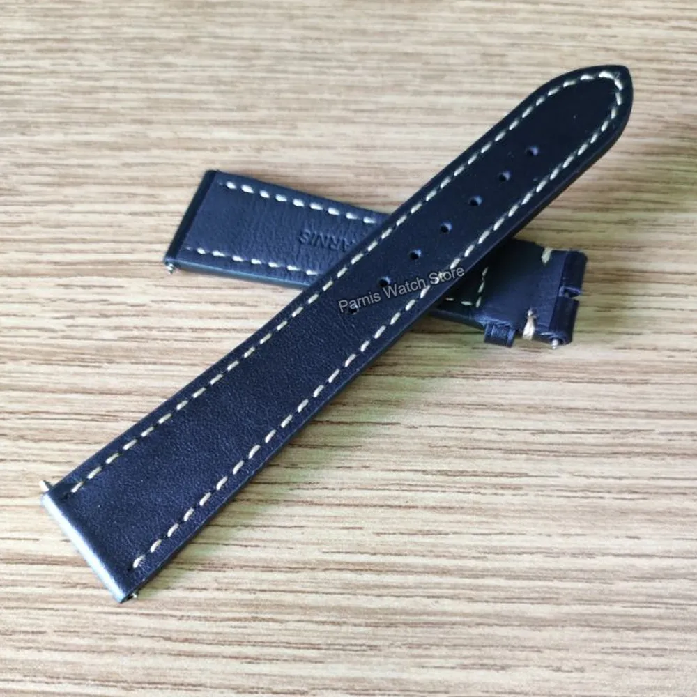 Parnis-Correa de cuero negro para hombre, reloj de pulsera Original, 22mm de ancho