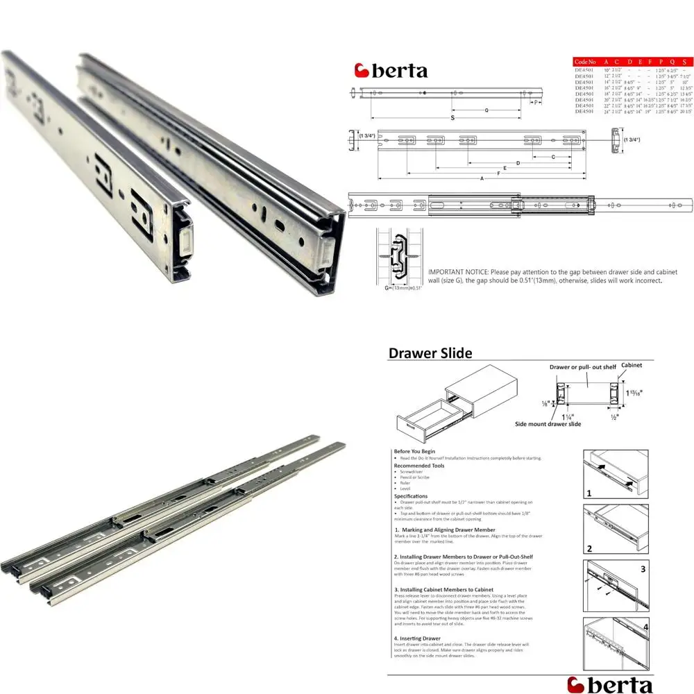 

Сверхмощные 16-дюймовые направляющие со стальными шарикоподшипниками, полное выдвижение, грузоподъемность 100 фунтов, направляющие для выдвижных ящиков с боковым креплением