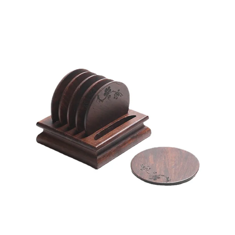 Juego de 6 uds de taza de té con patrón de flor de ciruelo, bandeja de madera, cojín, almohadilla para taza de té de bambú, accesorios para portavasos de té de Kung Fu