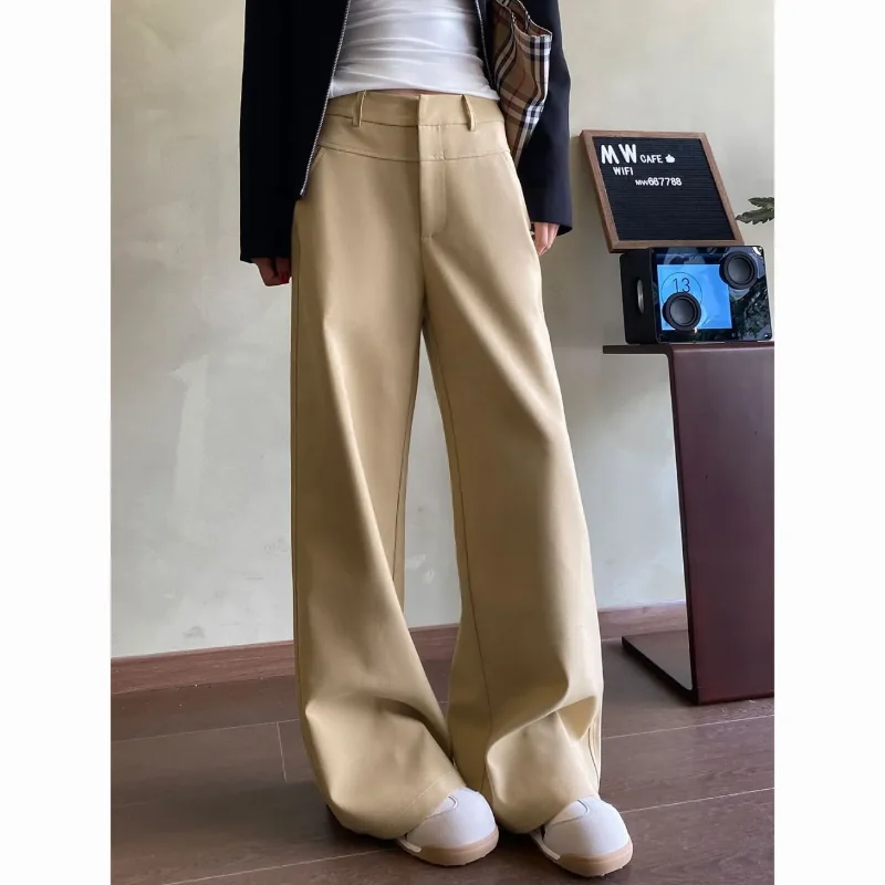 Damskie czarne spodnie garniturowe z szerokimi nogawkami, wysoki stan, drapowane, wąska wersja, spodnie na wiosnę i jesień, codzienne, proste, luźne.