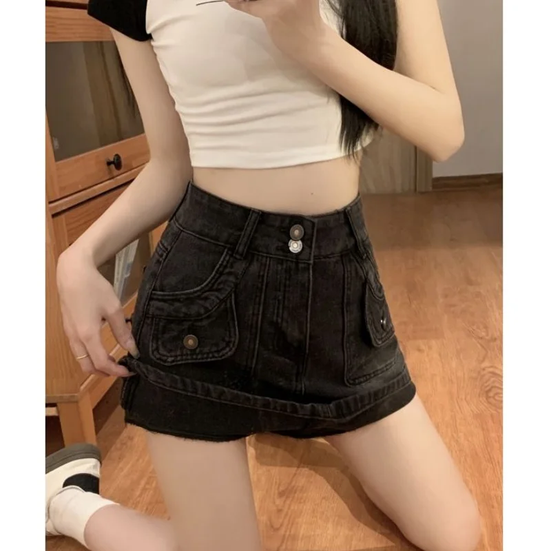 Summer Women Sexy High Waist A-line Skirts Lady Fashion Black Versatile Denim Skirts Girls Korean Streetwear Wrap Hip Skirt