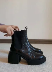 Czarny Brązowy Platforma Wysokie Obcasy Botki Dla Kobiet Pasek Cienkie Krótkie Skarpety Botas Jesień Zima Damskie Casual Punk Party Shoes