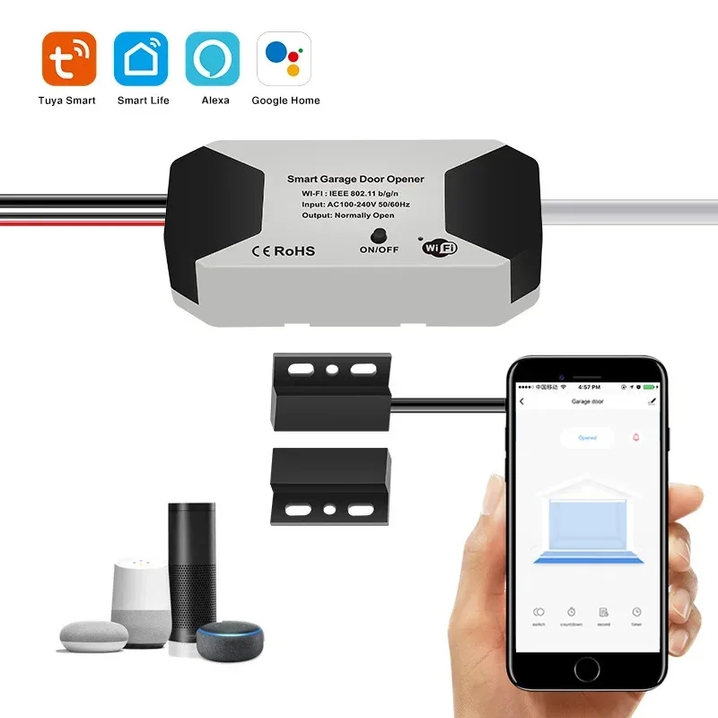 Tuya-Ouvre-porte de garage WiFi Smart Gate, contrôleur vocal, télécommande Smart Life, nous-mêmes avec Alexa Google Home Assistant