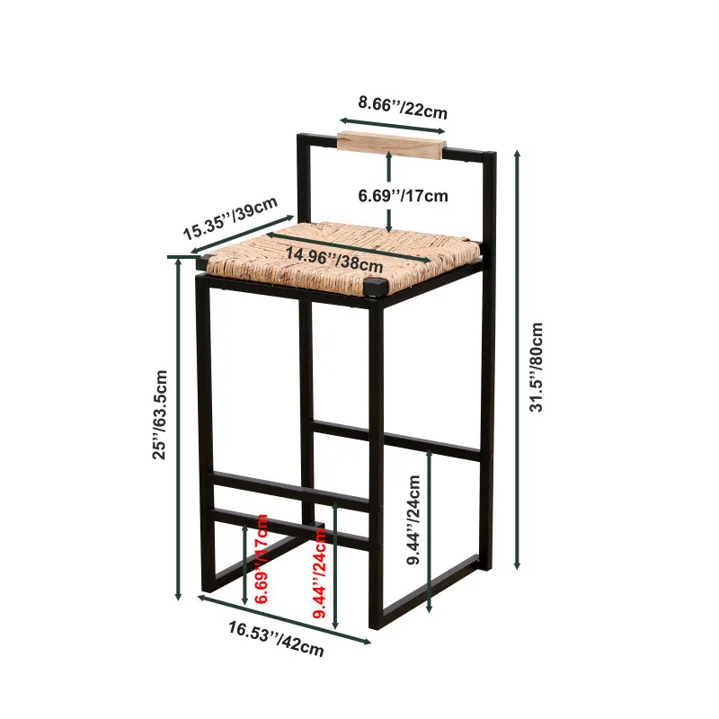 مجموعة من 2 كراسي بار صفير الماء المنسوجة بالماء مع دعم الظهر كراسي تناول الطعام بارتفاع المطبخ والمكتب المنزلي #6