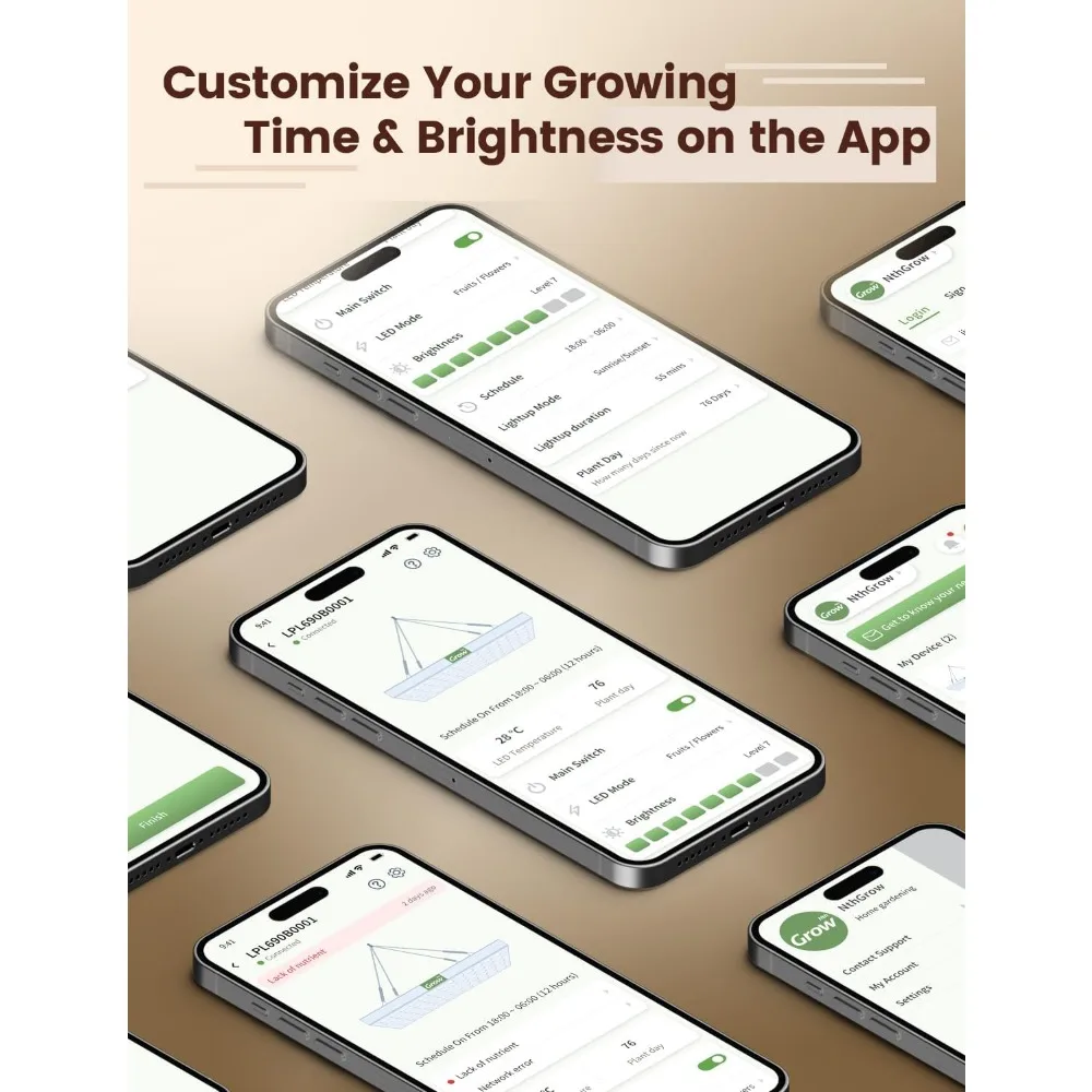 مصابيح LED كاملة الطيف للنمو للنباتات الداخلية - قائمة/معلقة بقدرة 48 وات، تغطية 2 × 2 قدم، تحكم ذكي في التطبيقات، ضوء موسع