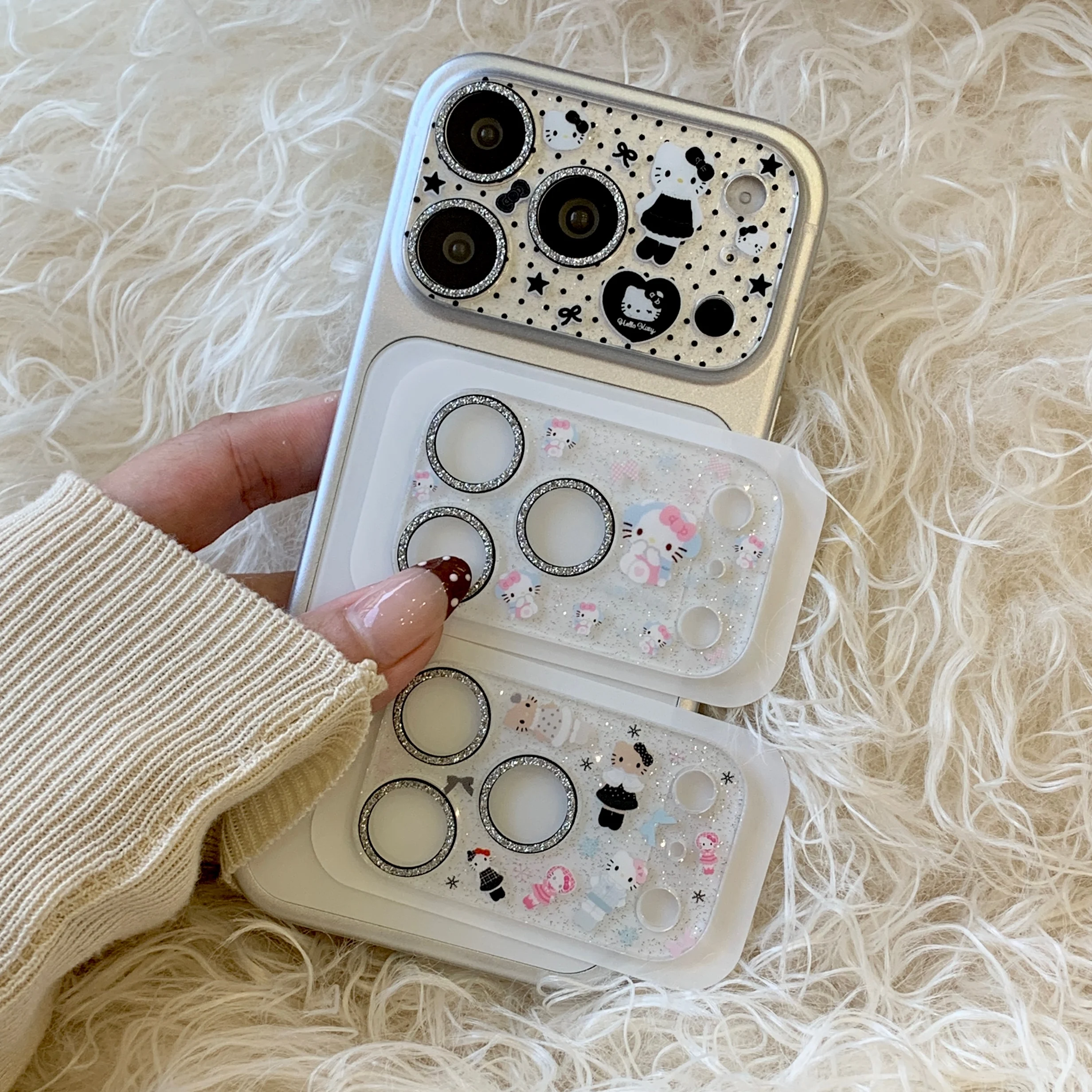 ثلاثية الأبعاد الكرتون كيتي الماس عدسة الكاميرا طبقة رقيقة واقية مناسبة آيفون 17 برو ماكس 16 15 14 13 بروماكس الغطاء الخلفي عدسة صغيرة الزجاج