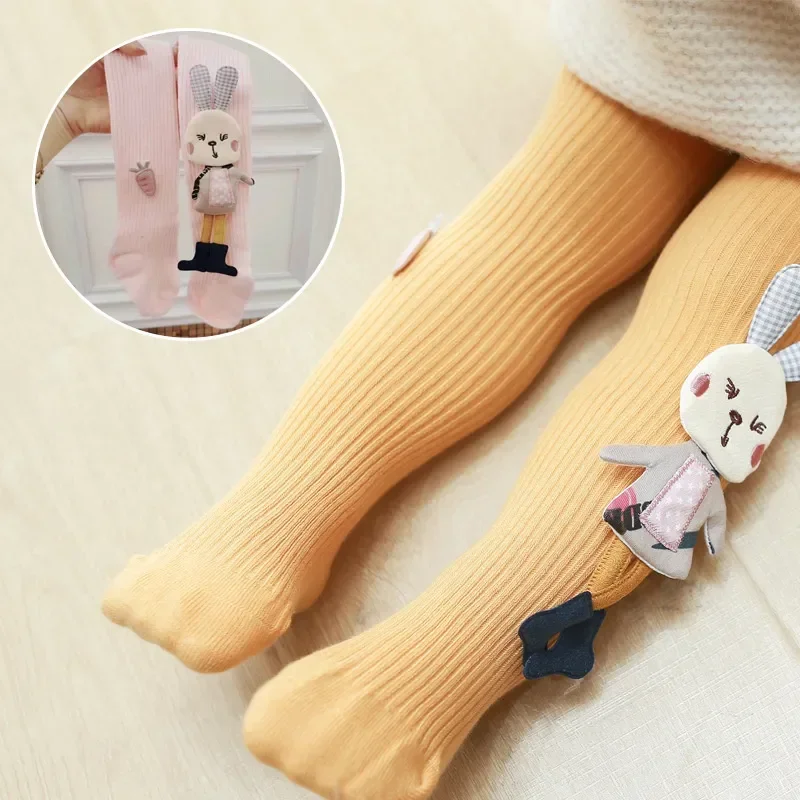 Gestrickte Strumpfhosen für Mädchen Solide kinder Strumpfhosen Cartoon Kaninchen Baumwolle Weiche Kinder Mädchen Strumpfhosen Herbst Winter 1-7T Hosen Neue