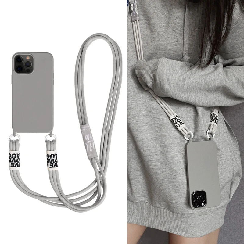 Simple Crossbody Necklace Strap Cord Lanyard Soft Silicone Case For iPhone 14 13 12 11 Pro Max MiN Back Cover Capa Coque