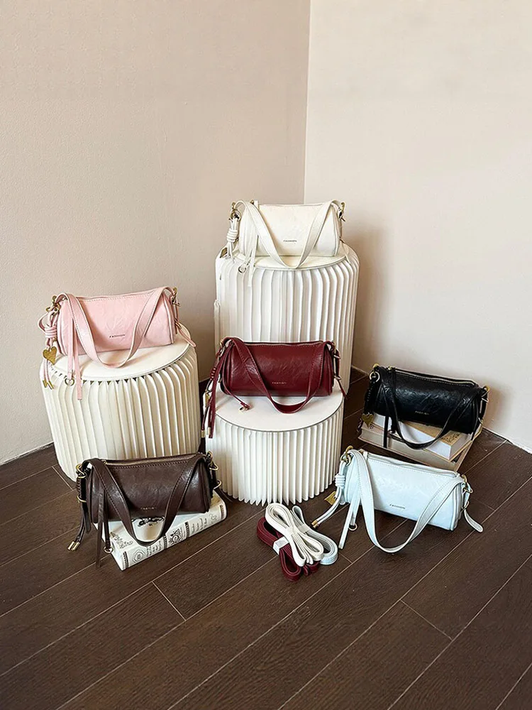 Simple Retro Burgundy Shoulder Bag Women High End PU Leather Texture Commuting Messenger Bags Fashion Versatile Letter Handbags