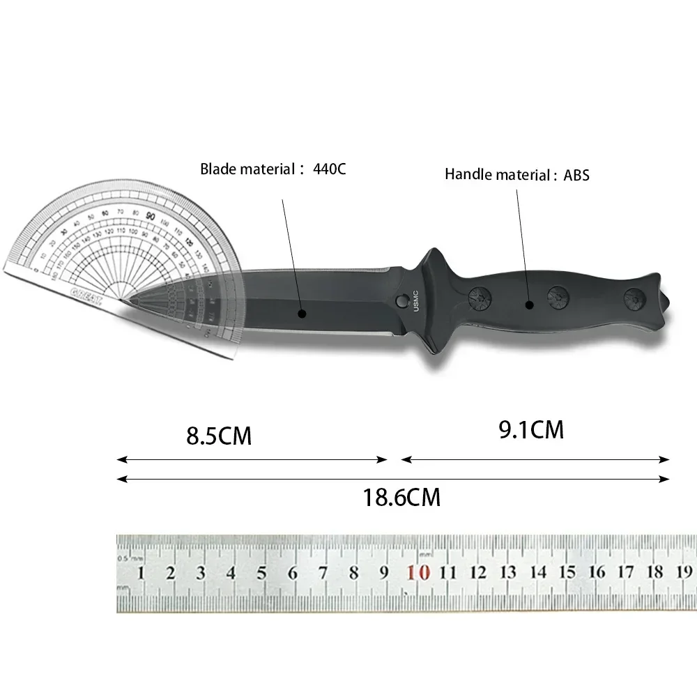 Hunting Straight Knife 440C Blade ABS Handle Outdoor Fixed Blade Camping Self Defense Tool Survival Tactical Knife with Sheath