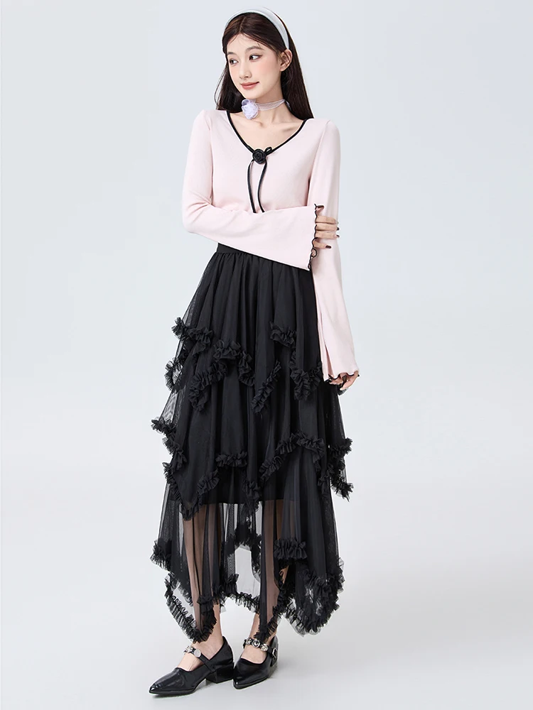 Women's Skirts Summer Spring Mesh Tiered Pleated Tulle Cake High Waist Layered Ruffle Long Sweet Fairycore Female Faldas SK118