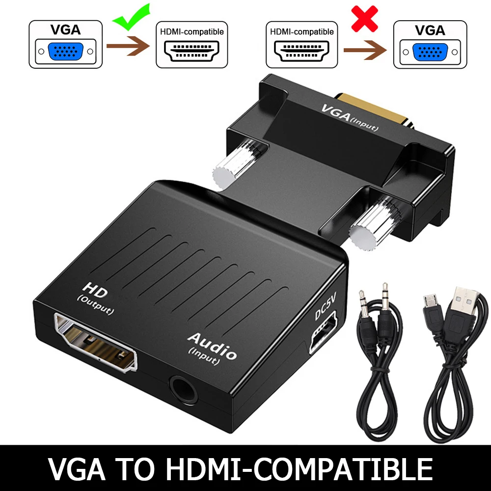 Konwerter VGA na HDMI Adapter HD 1080P z kablem Audio do komputera Laptop na projektor HDTV