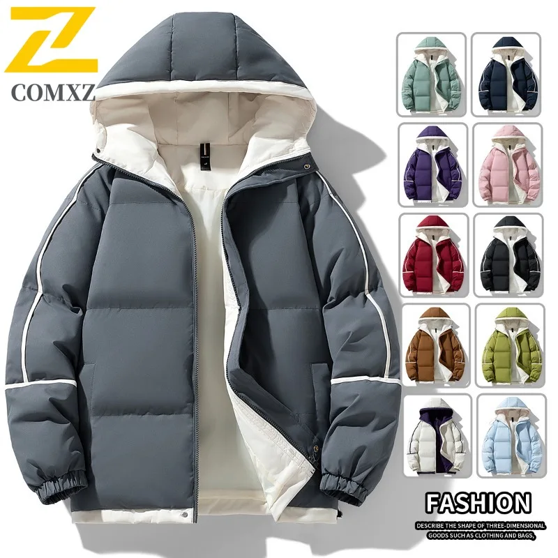 

COMXZ 2025 Winter Men Fleece Lined Jacket Spring Autumn American Style Waterproof Windproof Hooded Outdoor Sports Casual Coat