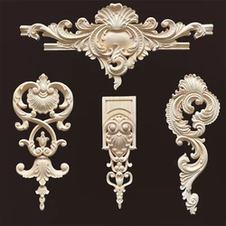 Unique Natural Wood Carved Onlay Floral Wooden Decorative Applique Furniture Background Wall Mirror Decoration Wood Corner Joint